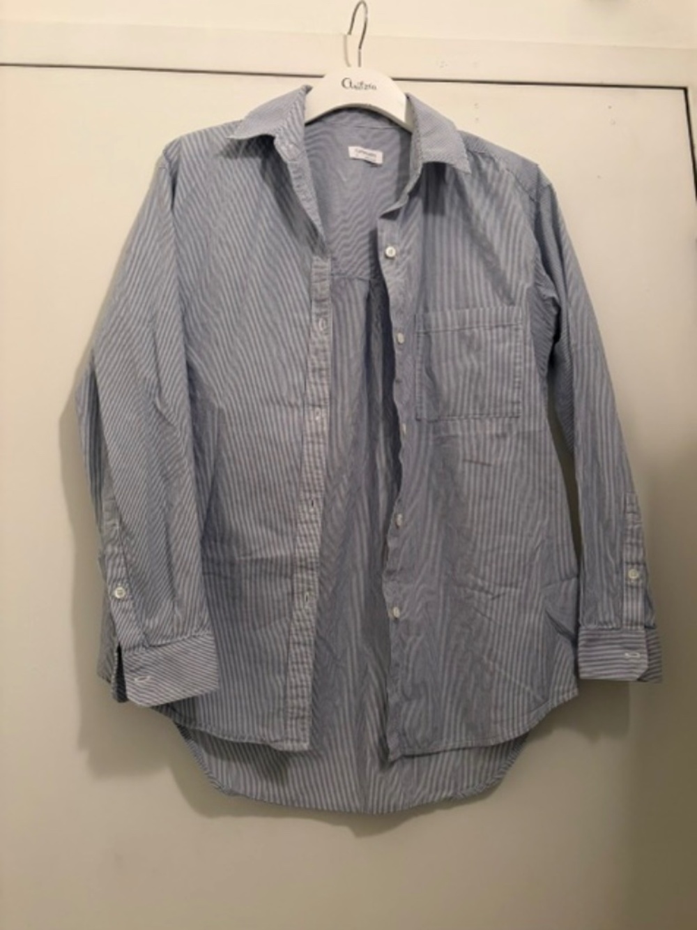 Aritzia Community Striped White Blue Button Down Shirt